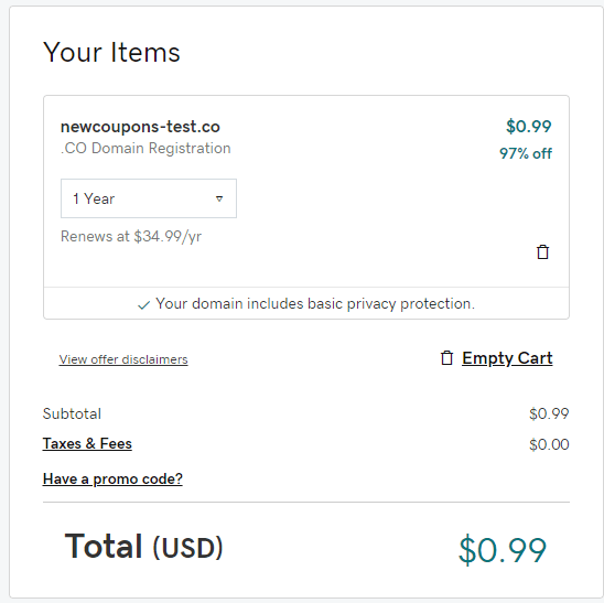 $0.99 GoDaddy .CO Domain Coupon in May 2026