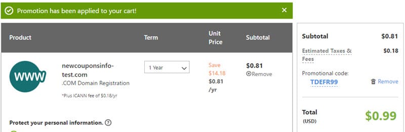 valid godaddy 81 cent a com coupon