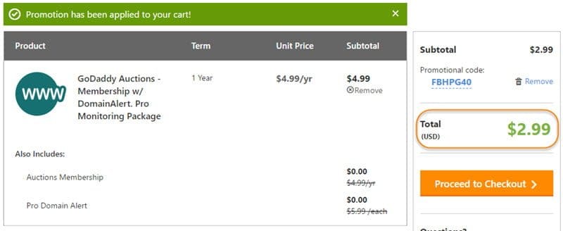 godaddy auction 40% off coupon worked well