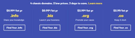 GoDaddy Discount 04 Classic Domains From $0.99/1st Year ! godaddy biz org info co domain on sale