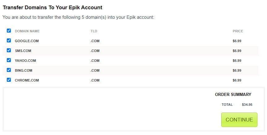 Epik – Transfer Unlimited .COM Domains For $6.99 Each