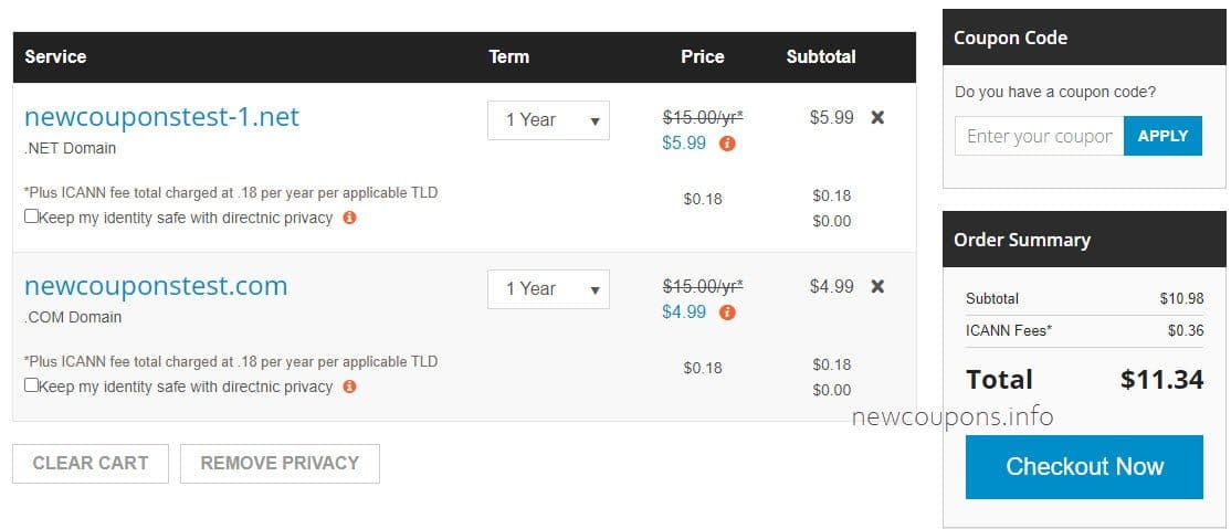 $4.99 .COM and $5.99 .NET Registration at Directnic