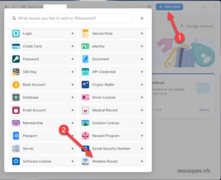 The 1Password app now automatically generates a QR code for Wi-Fi logins, allowing others to connect by scanning the code. If you want to generate a QR code manually, click the New Item button, then Wireless Router. After entering the Network Name and Network Password fields completely, you will see the QR code for that network, which you can share with anyone you want.