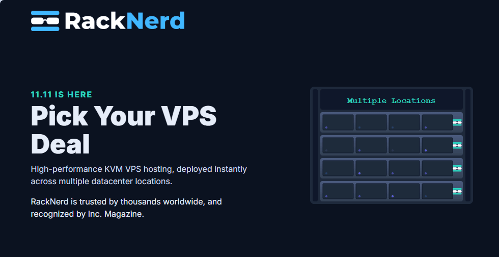 Racknerd 11.11 VPS Deals: Get KVM VPS from $10.76/Year