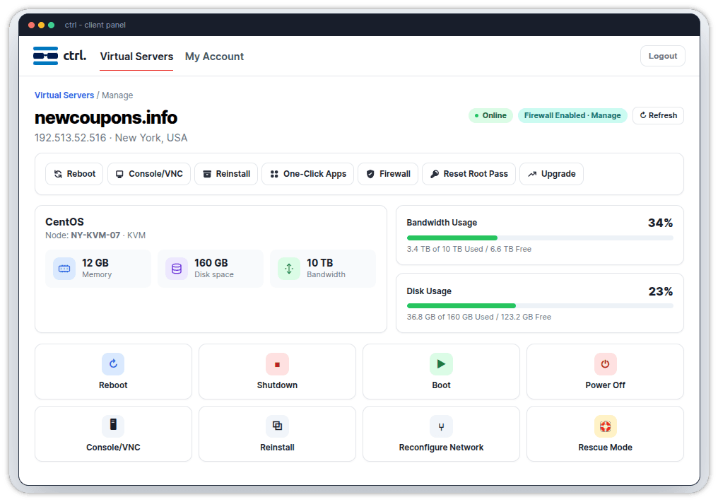 Racknerd launches its own modern VPS control panel: CTRL